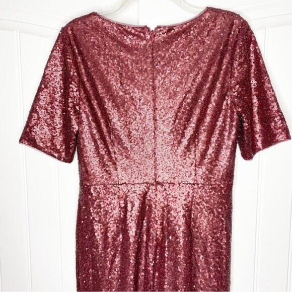 Adrianna Papell Dress Burgundy Maroon Ruby Sequin Short Sleeve Surplice 10 - Picture 7 of 7